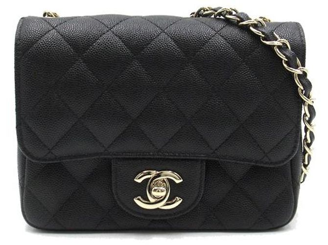 Chanel Bolsa Mini Quadrada Clássica Caviar com Aba