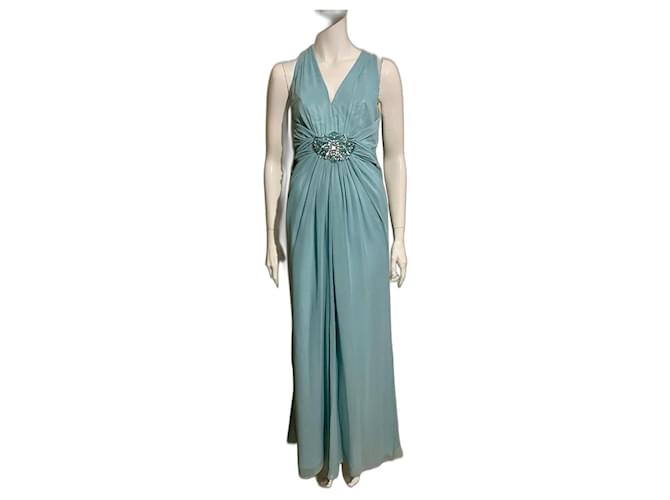 Jenny Packham Bejeweled turquoise evening gown Polyester Satin  ref.1242522