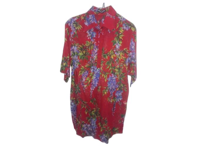 Camisa estampada de flores Dolce & Gabbana Wisteria Roja Red Multiple colors Purple Cotton  ref.1242523