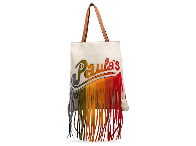 Loewe White x Paula's Ibiza Colorblock Fringe Tote Bag Leather Pony-style calfskin  ref.1242525