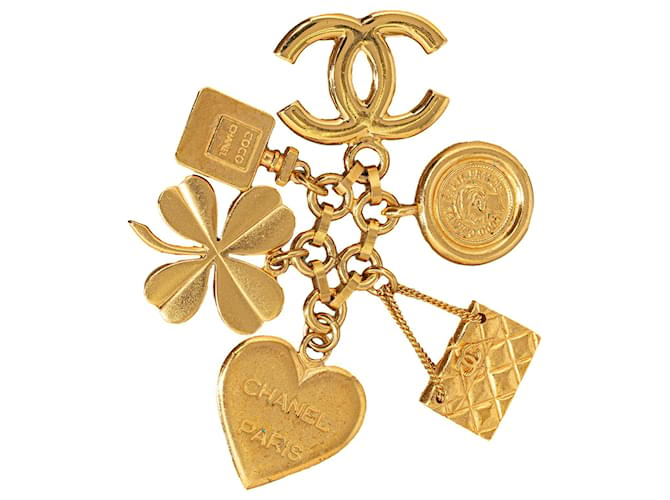 Chanel Gold Icon Charms Pin Brosche Golden Metall Vergoldet  ref.1242544