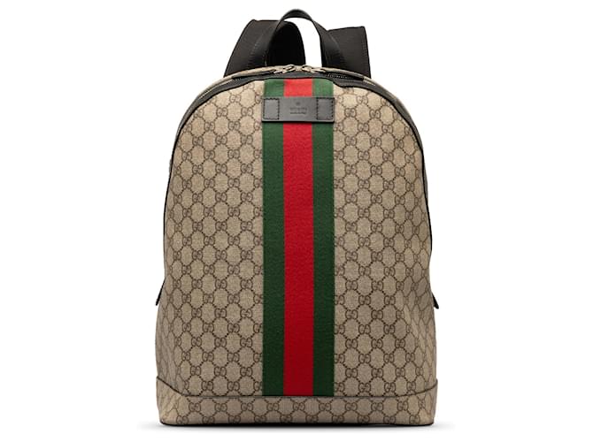 Gucci Brown GG Supreme Web Backpack Beige Cloth Cloth  ref.1242574