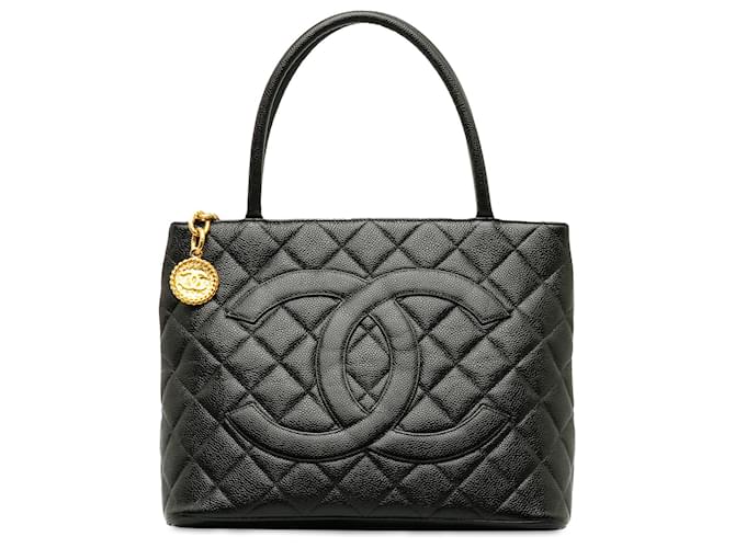 Chanel Black Caviar Medaillon Tote Schwarz Leder  ref.1242575