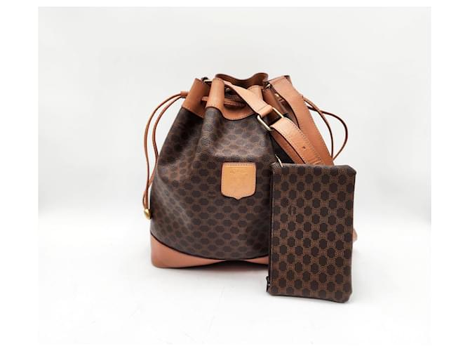 Céline Celine Sac Seau Bucket Drawstring Bag with Pochette Brown Cloth  ref.1242578
