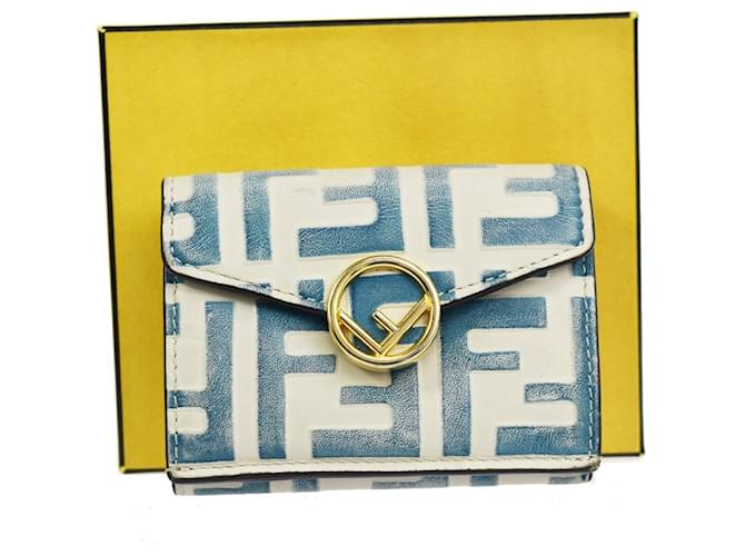 Zucca Fendi Micro Trifold Wallet Blue Leather  ref.1242593