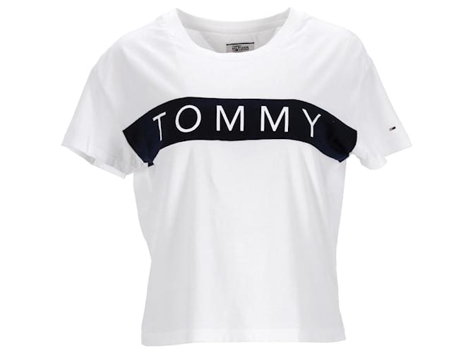 Tommy Hilfiger T-shirt corta da donna con logo Bianco Cotone  ref.1242603