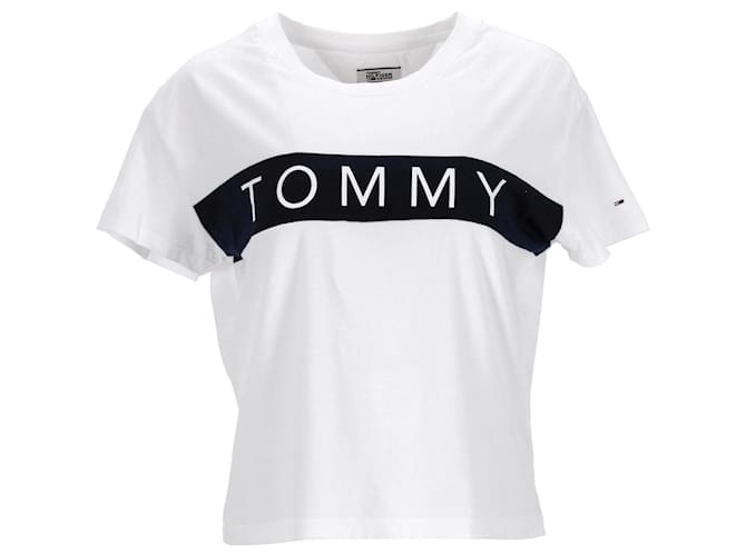 Tommy Hilfiger Camiseta corta con logo para mujer Blanco Algodón  ref.1242603