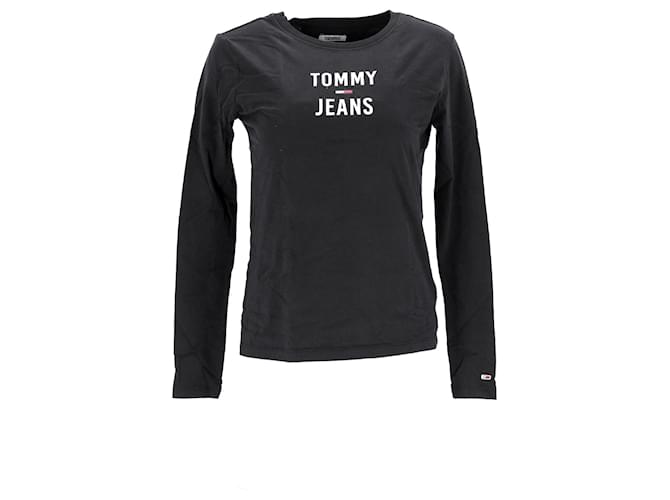 Tommy Hilfiger T-shirt da donna a maniche lunghe, vestibilità regolare Nero Cotone  ref.1242610