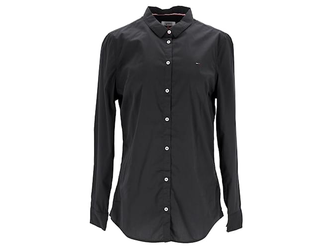 Tommy Hilfiger Camisa elástica ajustada para mujer Negro Algodón  ref.1242612