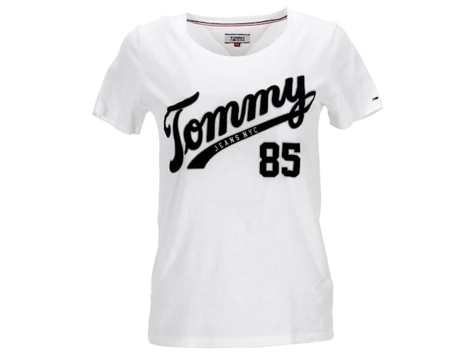 Tommy Hilfiger Top con logo retro para mujer Blanco Algodón  ref.1242615