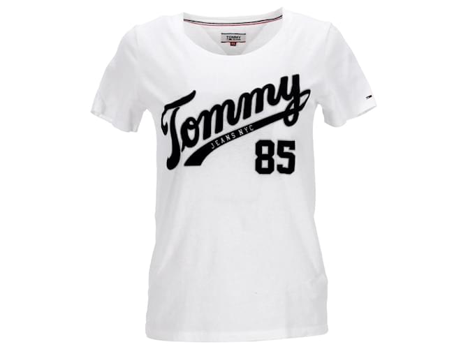 Tommy Hilfiger Womens Retro Logo Top White Cotton  ref.1242615