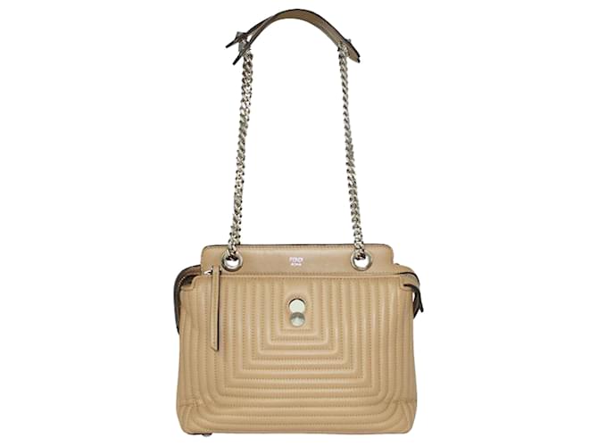 Fendi Sac à bandoulière matelassé beige Dotcom Cuir Marron  ref.1242635