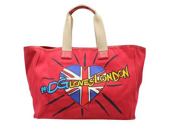 Dolce & Gabbana Red Canvas #DGloveslondon Tote Bag Leather  ref.1242645