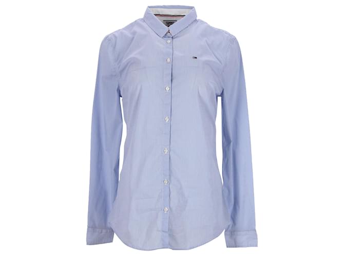 Tommy Hilfiger Womens All Over Micro Stripe Shirt Blue Light blue Cotton  ref.1242653