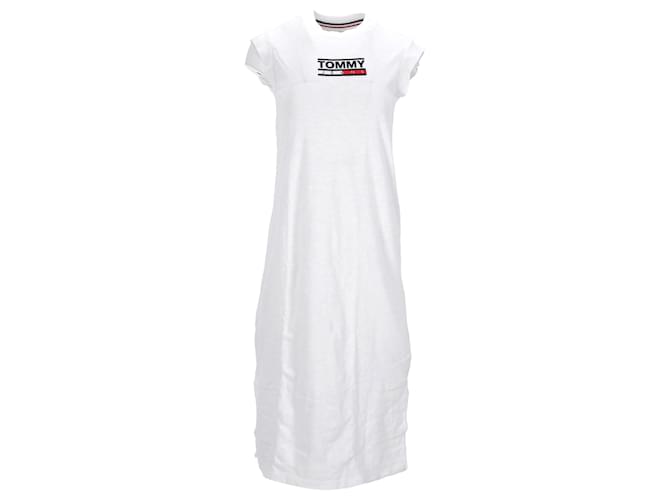 Tommy Hilfiger Womens Logo Print Tank Dress in White Cotton  ref.1242654
