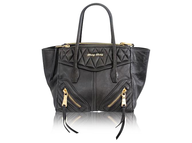 Miu Miu Black Zip Gold Quilted Bag Leather  ref.1242663