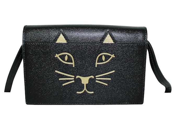 Charlotte Olympia Petit sac bandoulière « Kitty » en cuir noir  ref.1242666