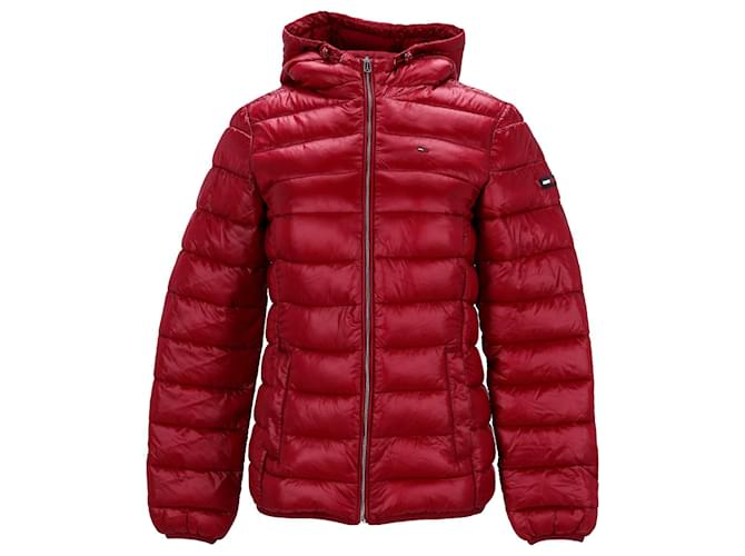 Tommy Hilfiger Womens Quilted Hooded Jacket in Red Nylon  ref.1242669