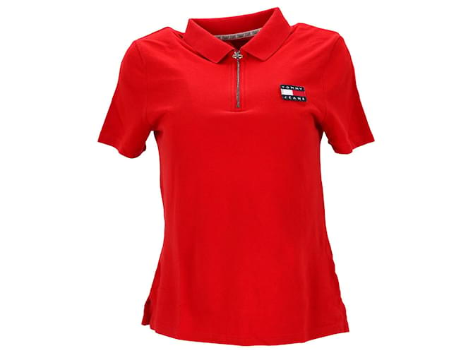 Polo da donna in piqué Tommy Hilfiger Tommy Badge in cotone rosso  ref.1242673