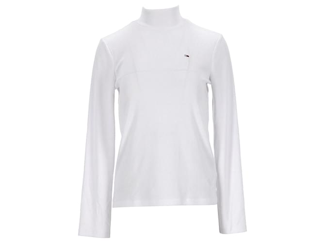 Tommy Hilfiger Damen-Rippstrick-Langarm-T-Shirt aus weißem Polyester  ref.1242674