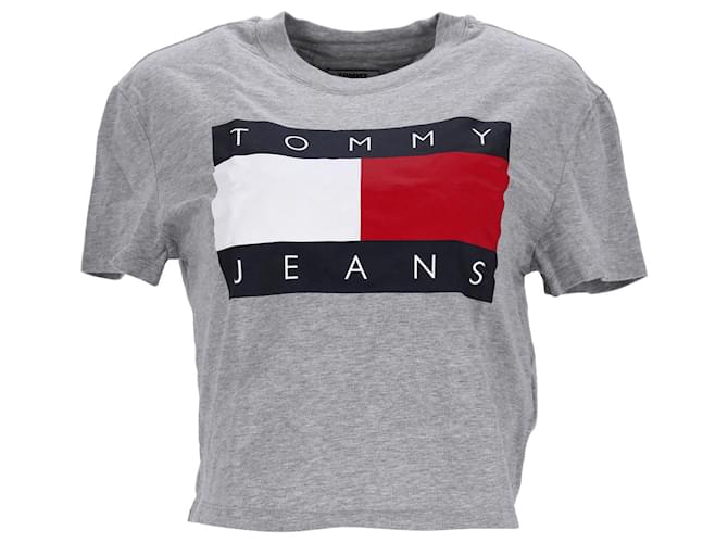 Tommy Hilfiger Camiseta corta de manga corta para mujer Gris Algodón  ref.1242675