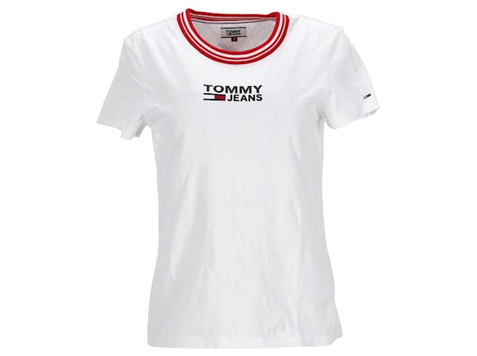 Tommy Hilfiger Camiseta de algodón puro con logo para mujer Blanco  ref.1242681