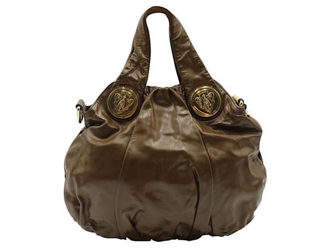 Gucci Vintage Dark Brown Hobo Bag with Golden Elements Leather  ref.1242699