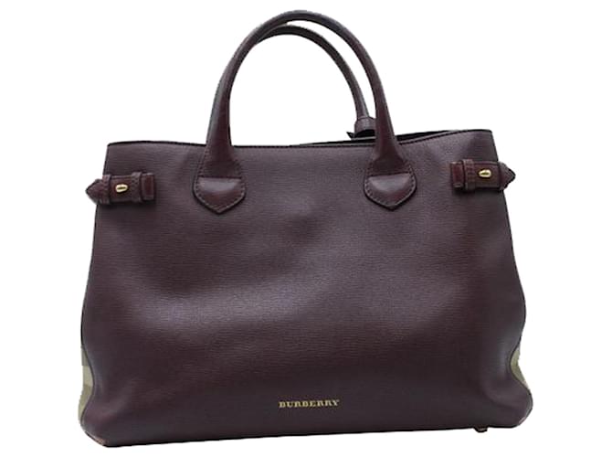 Burberry Dark Purple Grained Leather Tote with Checked Pattern on Sides  ref.1242704