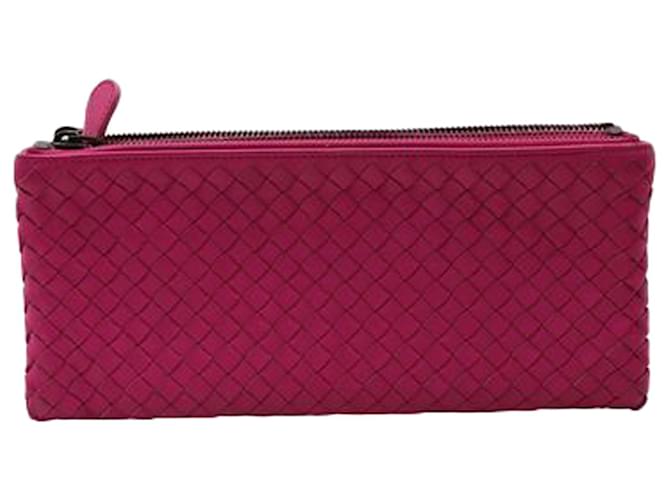 Bottega Veneta Rosa Clutch mit Reißverschluss und Intrecciato-Futter Pink Leder  ref.1242724