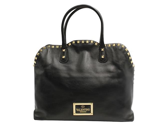 Valentino Black Rockstud Dome Double Handle Bag Leather  ref.1242731
