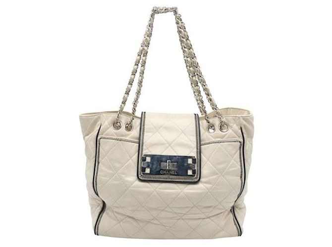 Chanel Cream Mademoiselle Lock East West Tote White Leather  ref.1242732