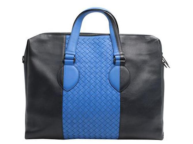 Bottega Veneta Intercciato Two-Tone Blue Handbag Leather  ref.1242760