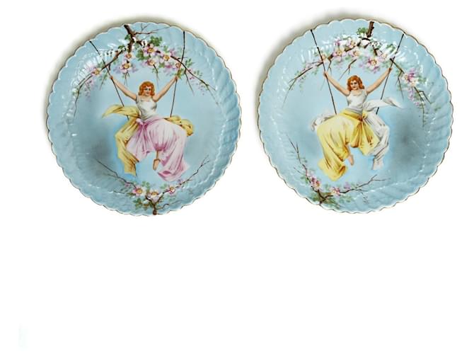 Autre Marque 1850er Jahre Paul Duboy Set mit 2 großen Keramiktellern Mehrfarben Keramisch  ref.1242823