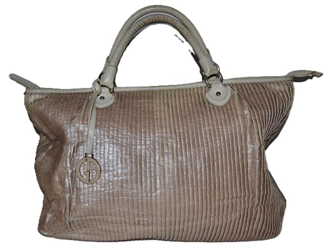 Giorgio Armani large bag Pink Beige Leather Cotton  ref.1242828