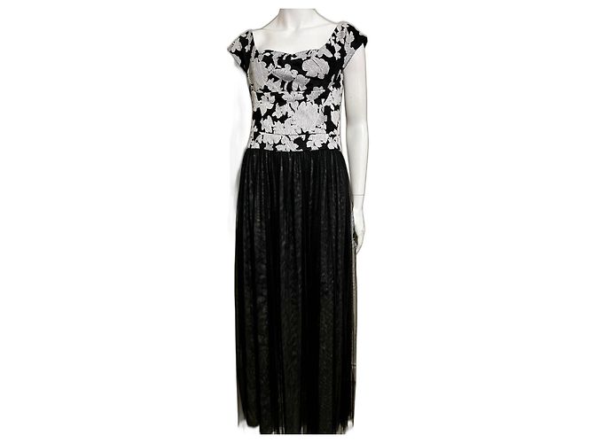 Vera Wang Besticktes Abendkleid mit Tüllrock Schwarz Grau