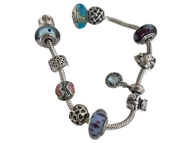 PANDORA WITH 11 CHARMS Blue Silver  ref.1242838