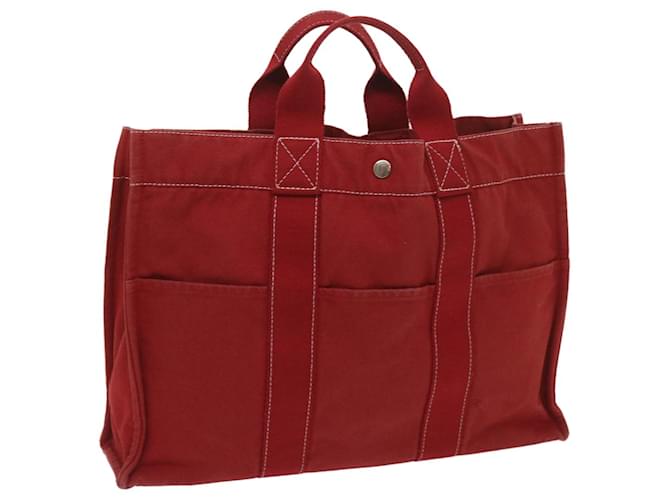 Hermès HERMES Deauville MM Tote Bag Toile Rouge Auth 65875  ref.1242891