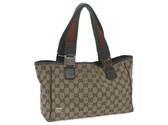 GUCCI GG Canvas Web Sherry Line Tote Bag Beige Rouge Vert 145810 auth 65711  ref.1242936