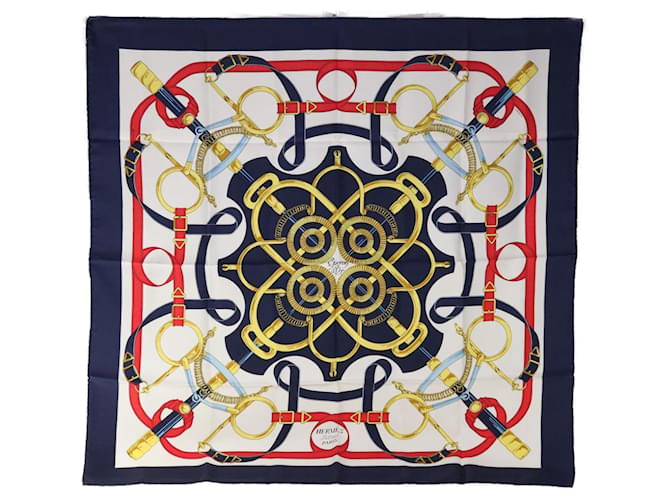 Hermès HERMES CARRE 90 Eperon d'or Tellier Scarf Silk Navy Auth am5718 Navy blue  ref.1242992