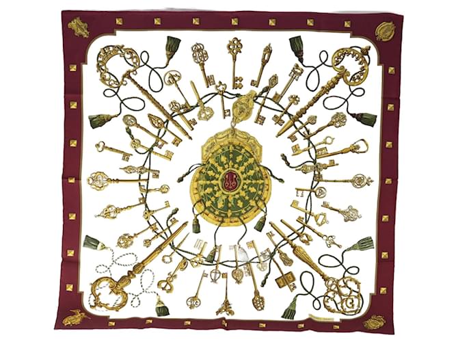 Hermès HERMES CARRE 90 LE Cles Scarf Silk Red Auth am5719  ref.1242999