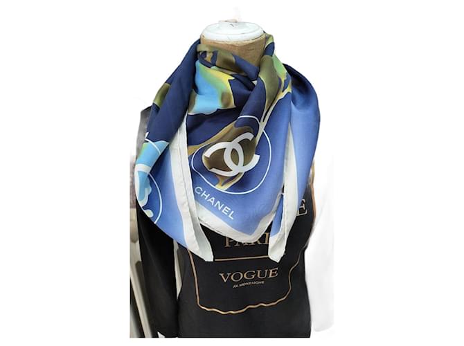 Chanel silk scarf Navy blue  ref.1243095