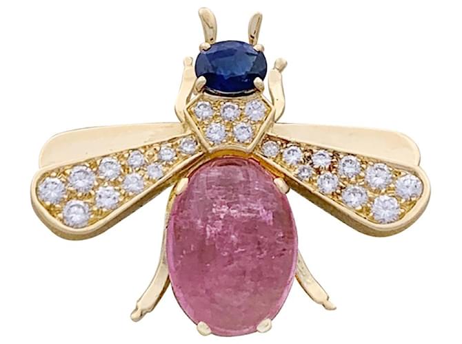 Autre Marque Van Cleef & Arpels “Abeille” brooch in yellow gold, diamants, Pink Tourmaline, sapphire. Diamond  ref.1243132