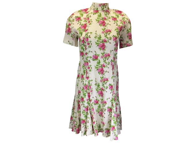 Autre Marque Emilia Wickstead Vestido de algodón de manga corta con estampado floral multicolor color marfil  ref.1243178