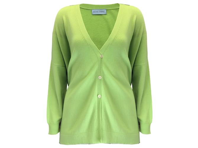 Autre Marque Michael Gabriel Lime Green Avatar Knit Oversized Long Sleeved Cashmere Button-down Cardigan Sweater  ref.1243183