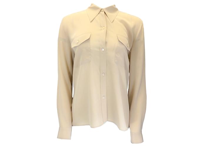Autre Marque Nili Lotan Tan Ninette Silk Shirt in Honey Camel  ref.1243186
