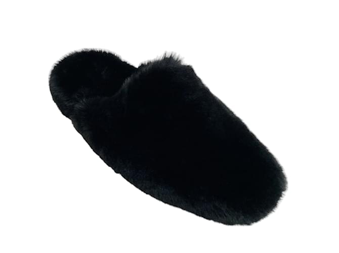 Balenciaga Mules Teddy noires en fausse fourrure  ref.1243188