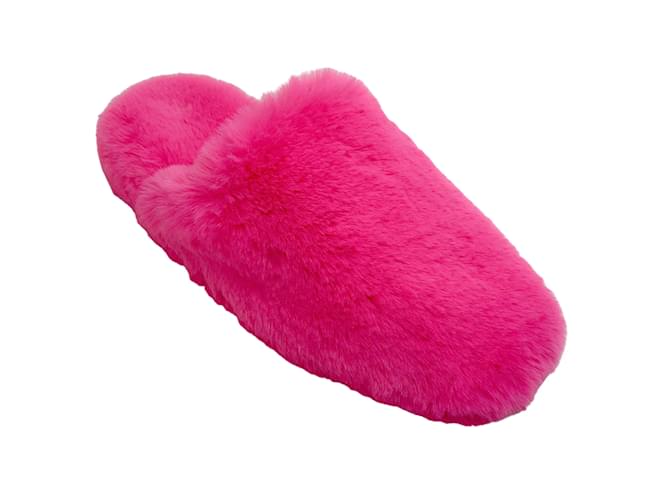 Balenciaga Fluo Pink Faux Fur Teddy Mules  ref.1243191