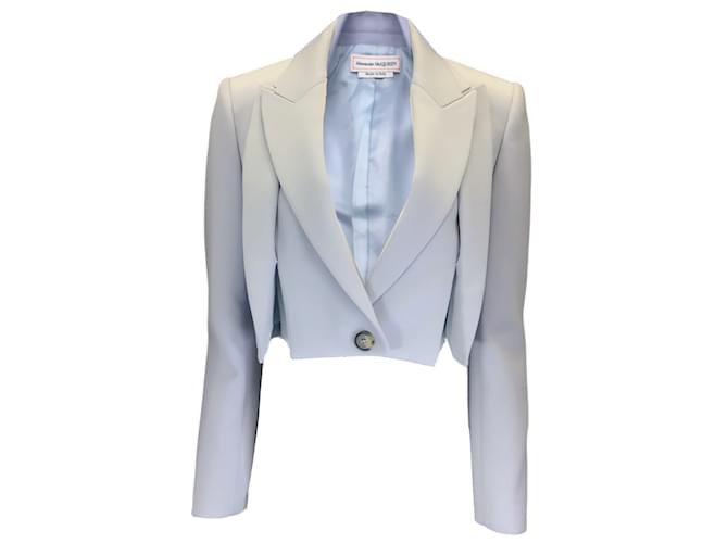 Alexander McQueen Azul Claro 2022 Blazer corto de lana  ref.1243197