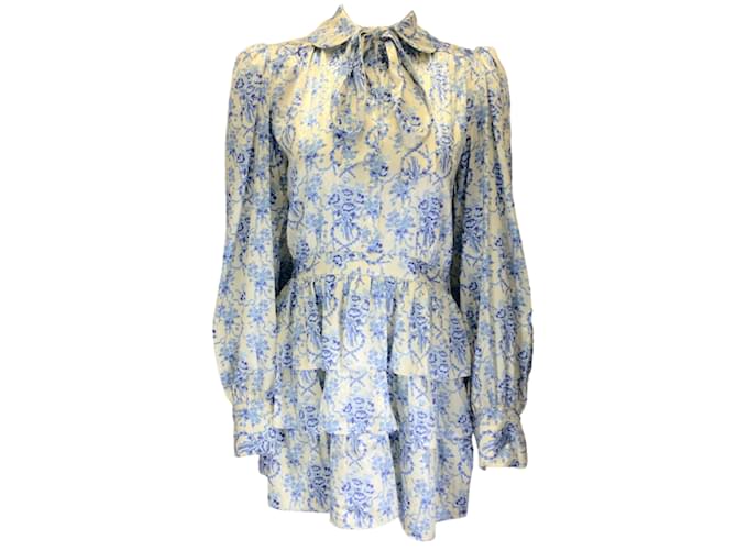 Autre Marque LoveShackFancy Ivory / Blue Daly Frosted Shores Print Floral Satin Mini Dress Multiple colors Polyester  ref.1243200