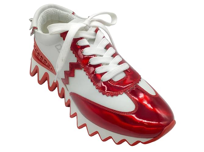 Christian Louboutin White / Red Loubishark Sneakers Leather  ref.1243202